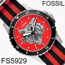 NIB Fossil FS5929 FB-01 Three-Hand Black and Red Nylon Watch $130 Retail - £27.68 GBP