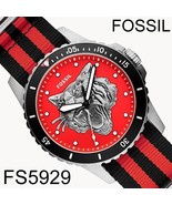 NIB Fossil FS5929 FB-01 Three-Hand Black and Red Nylon Watch $130 Retail - £27.17 GBP