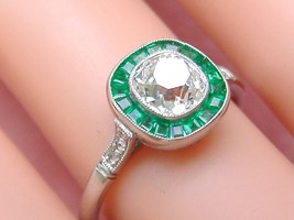 Art Deco 1.07ct Mine Cushion Diamond Solitaire Emerald Halo Engagement Ring Egl - £6,091.56 GBP
