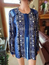 Nine West Blue Sz XXL Lucy Long Sleeve Tunic Top Shirt Half Button Front - $14.84