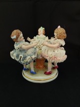 Antique Dresden Porcelain Ring Around The Rosy Porcelain Lace Figure Three girls - £277.04 GBP