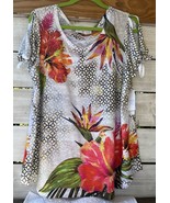 NWT Time And Tru Wm. XL Sublimation Hibiscus Floral Coral Pink Top Jewel... - $33.48 CAD