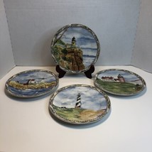 American Atelier Signals 4 Salad Plates Nautical Lighthouse Different Designs 8&quot; - £19.43 GBP