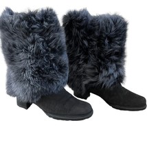 Stuart Weitzman Blizzard Shearling Fur Cuff Suede Mid-Calf Boots Gray Size 5.5 - £195.53 GBP