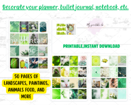 Mini book Green,50 mini sheets,landscapes,artistic paintings,printable stickers - £1.58 GBP