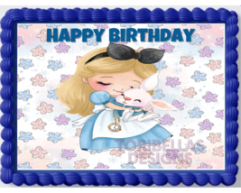 Alice Wonderland Edible Image Edible Happy Birthday Cake Topper Sticker Decal - £11.33 GBP+