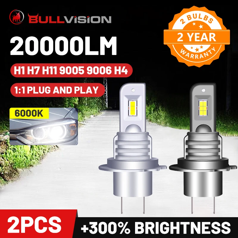 Bullvision 2PCS H1 H7 H4 Car Led Headlights 20000LM H11 H8 H9 9006 HB4 9005 HB3 - £169.36 GBP