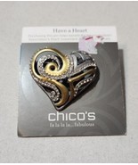 Chicos Heart Pin Brooch Rhinestone Bronze Silver Tone Black Hesrt Associ... - $16.37 CAD