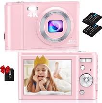 Digital Camera, Nsoela 4K Fhd 48Mp Kids Camera With 32 Gb Card, Compact, Pink - £71.55 GBP