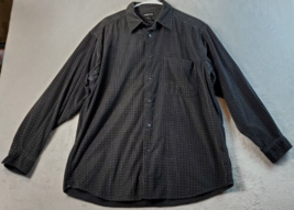 Claiborne Shirt Mens Large Gray Check 100% Cotton Long Sleeve Collar Button Down - $17.49