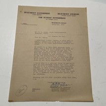 The Beaumont Enterprise Letter 1930 Texas Tabacco Tax To State Represent... - $34.16