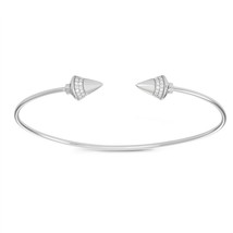 Sterling Silver CZ Double Spike Cuff Bangle - £51.08 GBP