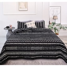 Queen Quilt Boho Quilt Bedspread Queen Size Boho Bedding White Geometric... - £46.98 GBP