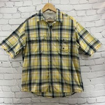 Redhead Mens Vented Fishing Shirt Sz M Med Yellow Gray Plaid Short Sleeve - £14.19 GBP