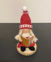 Needle Felted Girl Gnome Reading A Book - $24.00