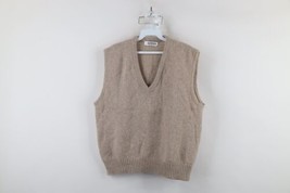 Vintage 70s Streetwear Mens Large Blank Wool Blend Knit Sweater Vest Beige USA - $59.35