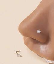 Silver nose stud - silver cubic zirconia crystal heart nose piercing - £3.84 GBP