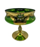 Vintage Venetian Murano Gold Gilt Enamel Green Art Glass Candy Dish 7.5&quot;... - £94.36 GBP
