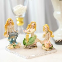 Nautical Sea Blonde Haired Mermaids with Colorful Tails Mini Figurines Set of 3 - £15.97 GBP