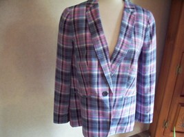 Talbots Lady&#39;s Jacket 10 Blue Navy Pink White Faux Pockets Buttons On Front - £19.55 GBP