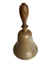 School or Dinner BELL Bronze 10” ANTIQUE Turned Wood Handle c1920s - £28.91 GBP