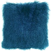 Mongolian Sheepskin Teal Throw Pillow, with Polyfill Insert - £60.09 GBP