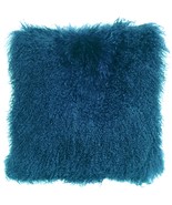 Mongolian Sheepskin Teal Throw Pillow, with Polyfill Insert - £59.69 GBP