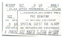 Pat Benatar The Alarme Concert Ticket Stub March 7 1986 Uniondale New York - £31.15 GBP