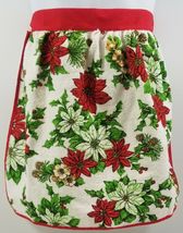 QQ) Vintage Christmas Holiday Apron Holly Poinsettia Floral Towel Red Green - $9.89