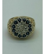 3 Ct 14k Yellow Gold Finish Round Cut Blue Sapphire Engagement &amp; Wedding... - £76.09 GBP