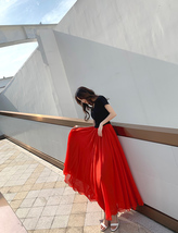 Red Full Long Chiffon Skirt Plus Size Summer Bridesmaid Chiffon Maxi Skirt image 3
