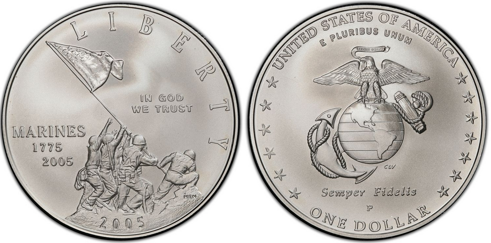NGC MS70 2005 P Marines Silver $1 - $120.00