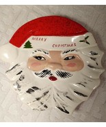 Vtg Hand Painted Ceramic Santa Claus Face 6&quot; Christmas Cookie Serving Pl... - £17.44 GBP