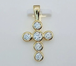 2Ct Round Cut Simulated Moissanite Cross Pendant 14k Yellow Gold Plated Silver - £67.25 GBP