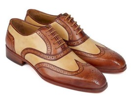 Paul Parkman Mens Shoes Oxfords Brown Beige Dual Tone Leather Handmade 2... - $379.99