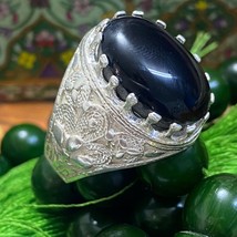 925 sterling Silver silver ring Natural Yemen black Agate جزع Aqeeq خاتم جزع - £49.04 GBP