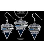 SEATTLE SEAHAWKS NECKLACE EARRINGS SET NFL STAINLESS STEEL CHAIN FREE SH... - $26.70