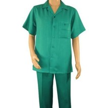 Men 2pc Walking Leisure Suit Short Sleeves By DREAMS 255-14 Solid Emerald green image 2
