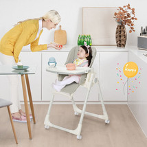 Folding High Chair with Height Adjustment and 360 Rotating Wheels-Gray -... - £134.49 GBP