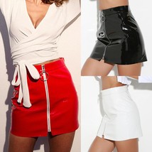 short mini skirts Women High Waist Leather Paint Zip Pencil Skinny Slim - $28.99