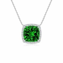 ANGARA Lab-Grown Cushion Emerald Halo Pendant Necklace in Silver (8mm,1.9 Ct) - £868.47 GBP