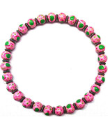 NEW IN POUCH ANGELA MOORE PINK BEADED NECKLACE WITH GREEN SNAILS - $49.49