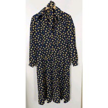 Vintage Fred Rothschild Size 8 Dress Navy Blue Mustard Yellow Polka Dots - $17.99
