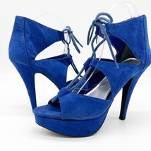 Madden Girl  Womens 8 ICCY Faux Suede Strappy Lace Up Heel Shoes Blue Club Party - £15.51 GBP