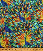 Cotton Peacocks Feathers Painted Plumes Plumage Fabric Print by the Yard D579.78 - £10.35 GBP