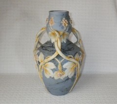 German Porcelain Blue Art Nouveau 11&quot; Vase Embossed Vines &amp; Berries 5309 - £195.02 GBP