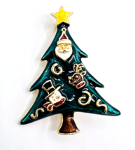 Vintage Green Enamel Christmas Tree Brooch Pin - $15.84