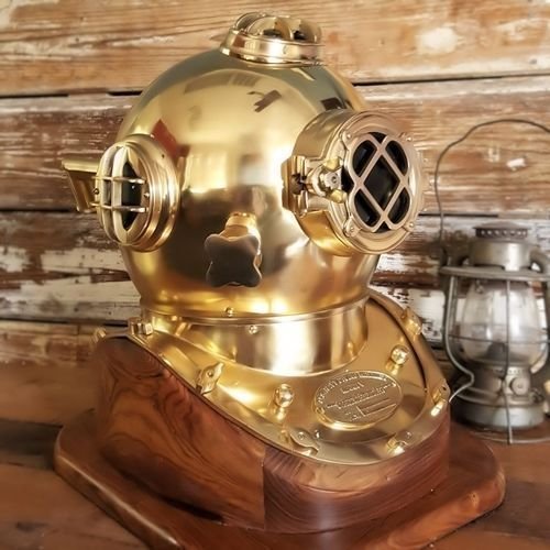 Antique Brass Scuba Deep Diving Divers Helmet Mark V US Navy By NauticalMart
