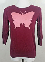 JCPenney Womens Top Medium Butterfly Burgundy Wool Blend Sweater 3 4th Sleeve - £10.97 GBP