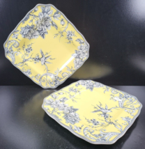 (2) 222 Fifth Adelaide Yellow Square Dinner Plates Set Porcelain Floral Bird Lot - £31.29 GBP